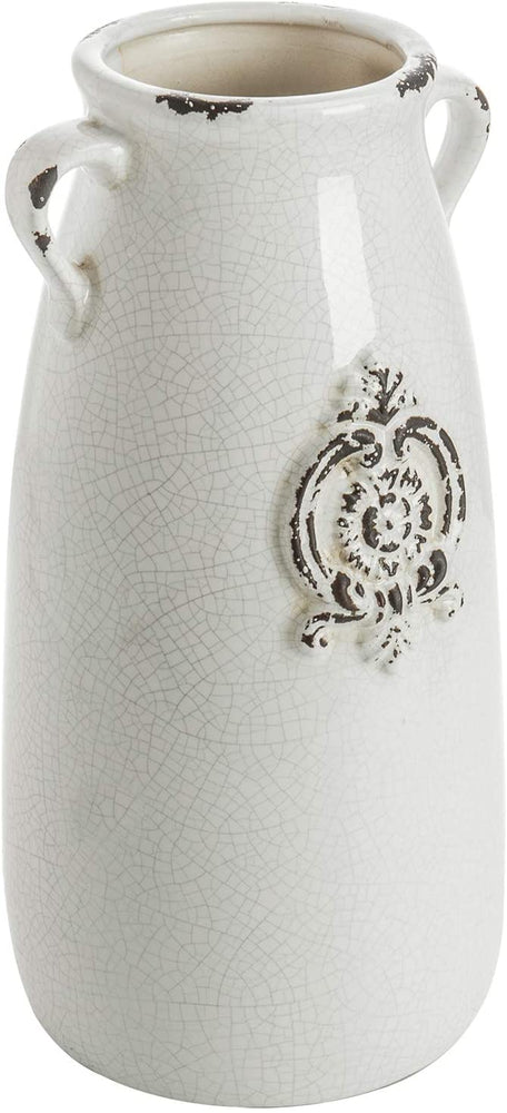 Farmhouse Style Antique White Ceramic Vase with Handle-MyGift