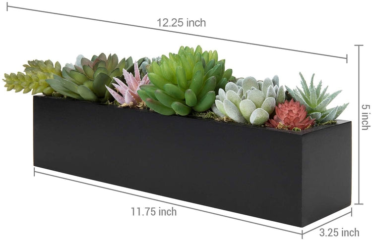 succulent rectangular arrangement Black 12 Inch Rectangular Wood Planter Box w/ Artificial Succulent Plants Arrangement