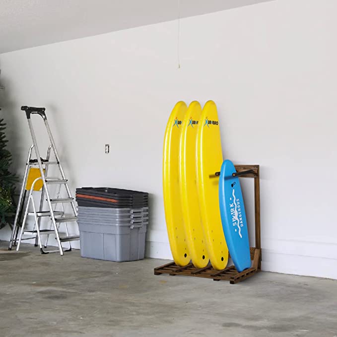 4-Ft Rustic Burnt Wood Freestanding Vertical Surfboard Rack, Wakeboard ...