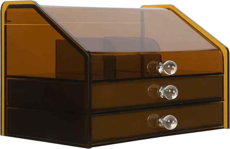Amber Acrylic Jewelry Box with 2 Velvet Lined Jewelry Drawers, Display Case for Earrings, Rings, Necklaces, Bracelets-MyGift