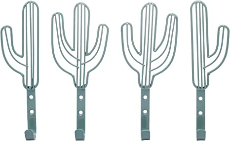 Cactus Shaped Green Metal Wall Hooks for Hanging Hat, Coat, Towel, Southwest Style Home Decor, Set of 4-MyGift