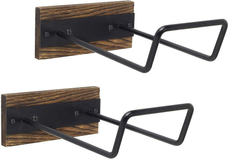 Set of 2, Black Metal and Burnt Wood Wall Mounted Sports and Exercise Ball Storage Rack-MyGift