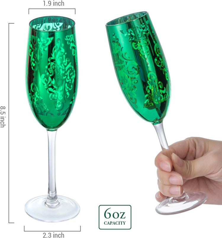 Set of 4, 6 oz Christmas Metallic Plated Stemmed Champagne Flutes, Hol –  MyGift
