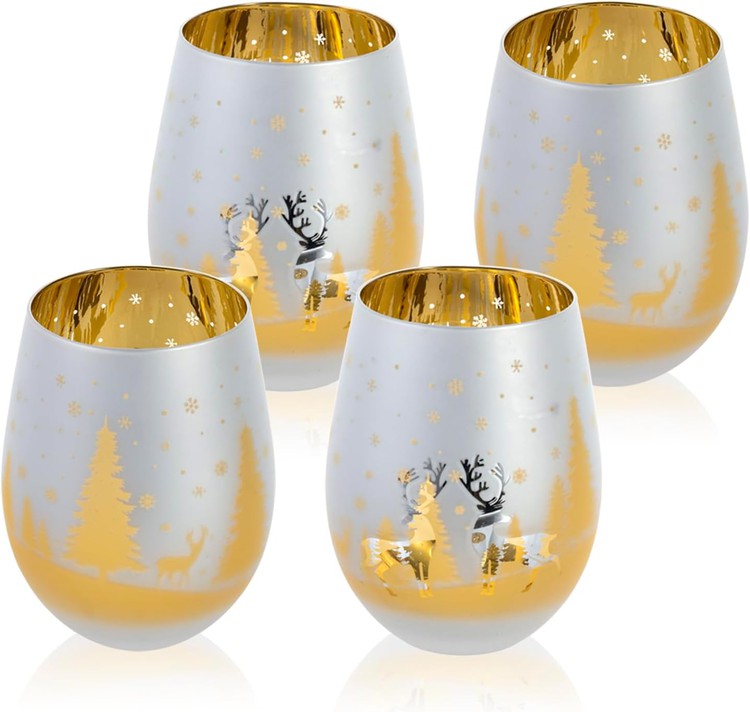 Christmas Animals Stemless Wine Glass Set of 4 - Cocktail Glasses and Drinkware by on The Rox Drinks