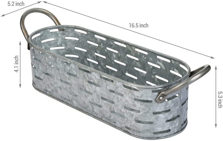Galvanized Metal Storage Basket with Handles, Farmhouse Perforated Bathroom Potpourri Holder, Toiletries Organizer Bin-MyGift