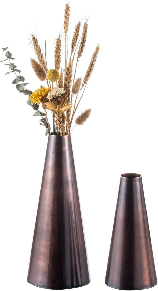 Copper Tone Metal Tapered Flower Vases, Handcrafted Decorative Tabletop Centerpiece for Floral Arrangements-MyGift