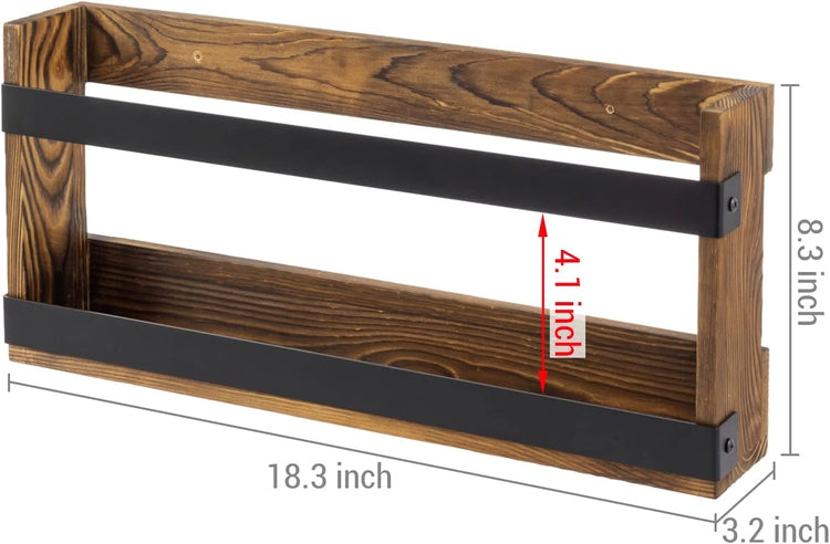 Burnt Wood and Industrial Matte Black Metal Magazine Display Rack, Wall Mountable Book Holder or Standing Organizer-MyGift
