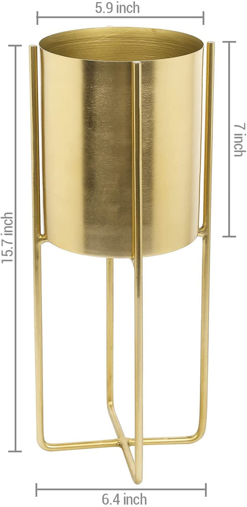 Brushed Brass Metal Decorative Planter Pot with Display Riser Stand-MyGift
