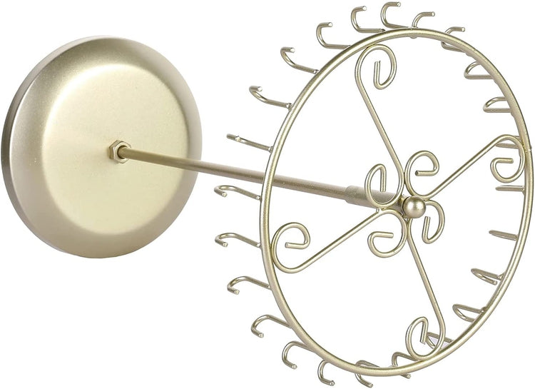 13-Inch Brass Metal Rotating Necklace Holder Organizer, Bracelet Holder Jewelry Tree Stand with 24 Hooks-MyGift