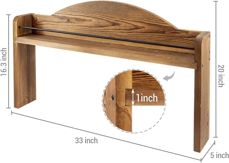 Burnt Wood and Black Metal Wire Bar Stove Top Spice Rack, Space Saving Over Oven Range Stovetop Storage Display Shelf-MyGift