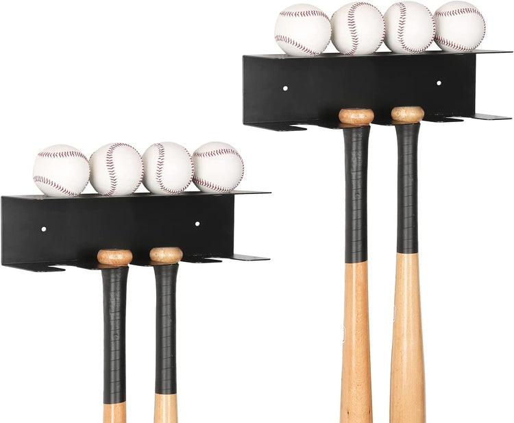 Baseball Bat and Ball Wall Mounted Storage Rack, Baseball Bat Holder Organizer, Set of 2-MyGift