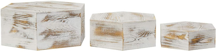 Set of 3, Whitewashed Wood Hexagonal Display Riser Stands for Desserts and Merchandise-MyGift