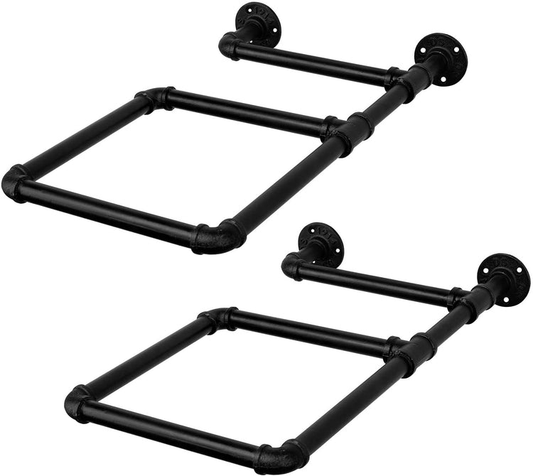 Set of 2, Wall Mounted Black Industrial Pipe Exercise Ball Storage Racks-MyGift