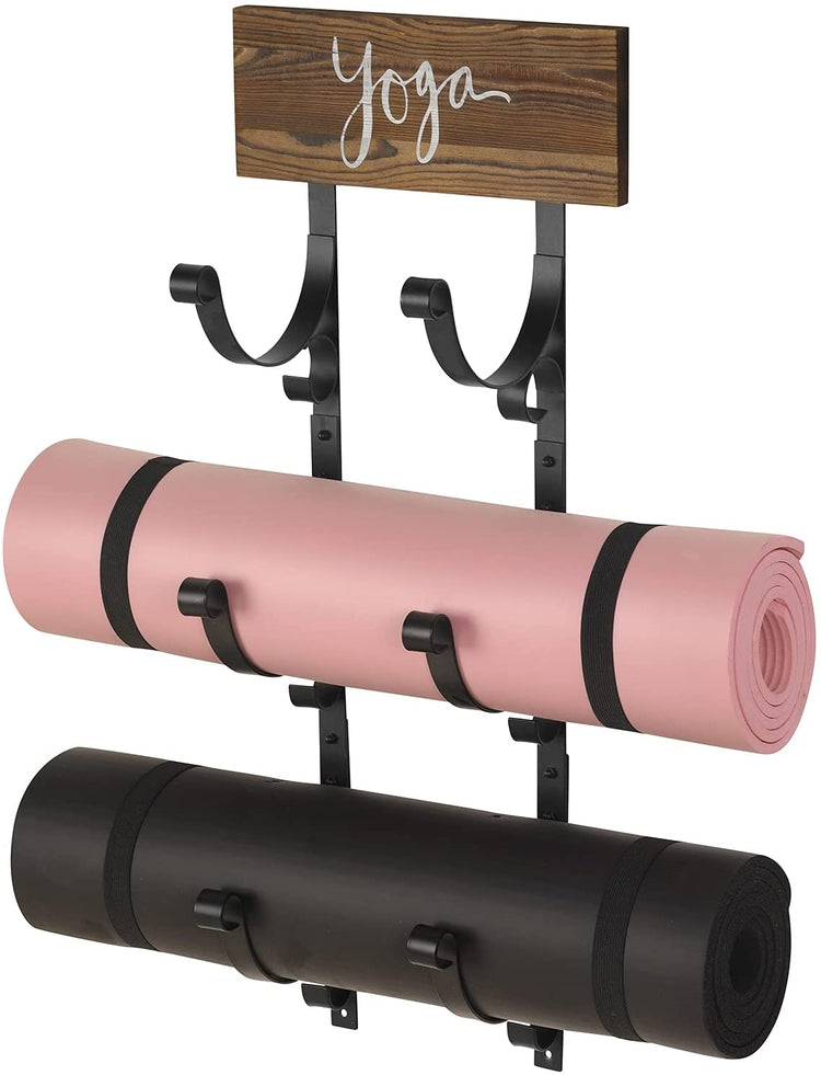 3-Tier Yoga Mat Rack, Exercise Mat, Foam Roller Holder w/ Burnt Wood yoga  Sign