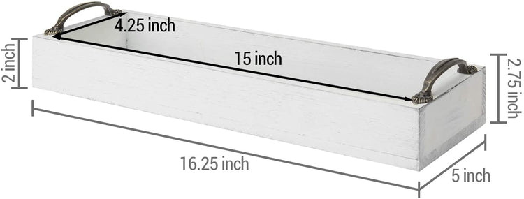 16-inch White Wood Rectangular Serving Tray with Antique Metal Handles-MyGift