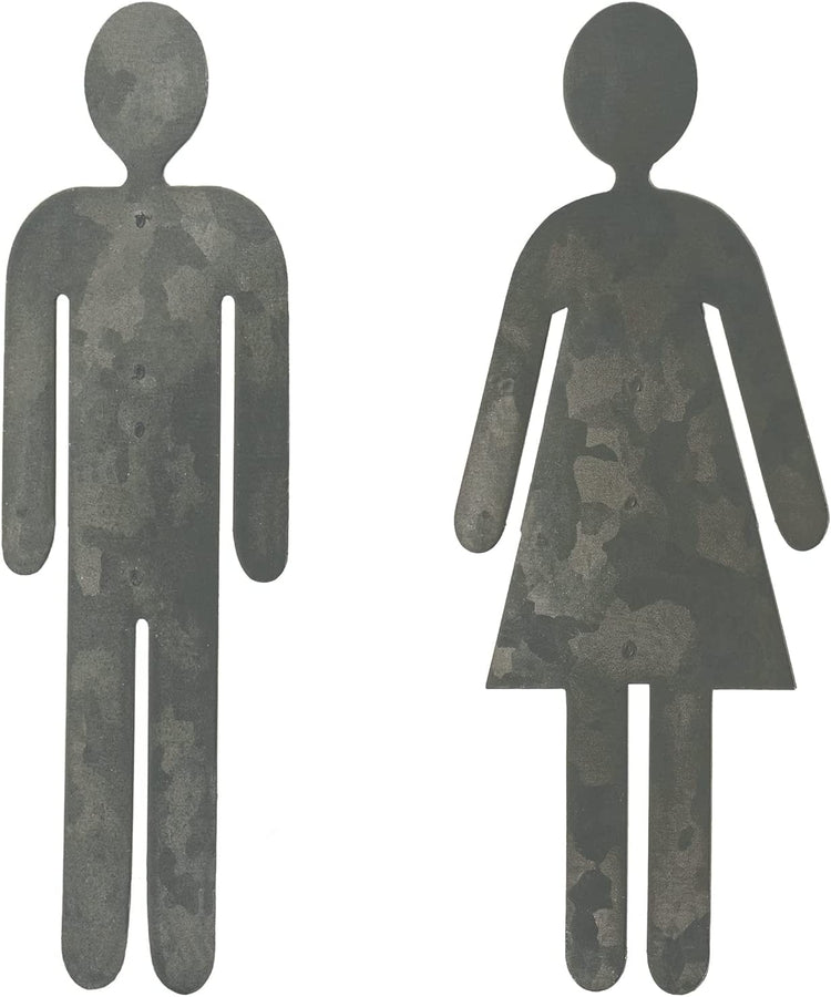 Galvanized Metal Cutout Male Female Restroom Hanging Door Signs, Decorative Bathroom Dressing Room Signs-MyGift