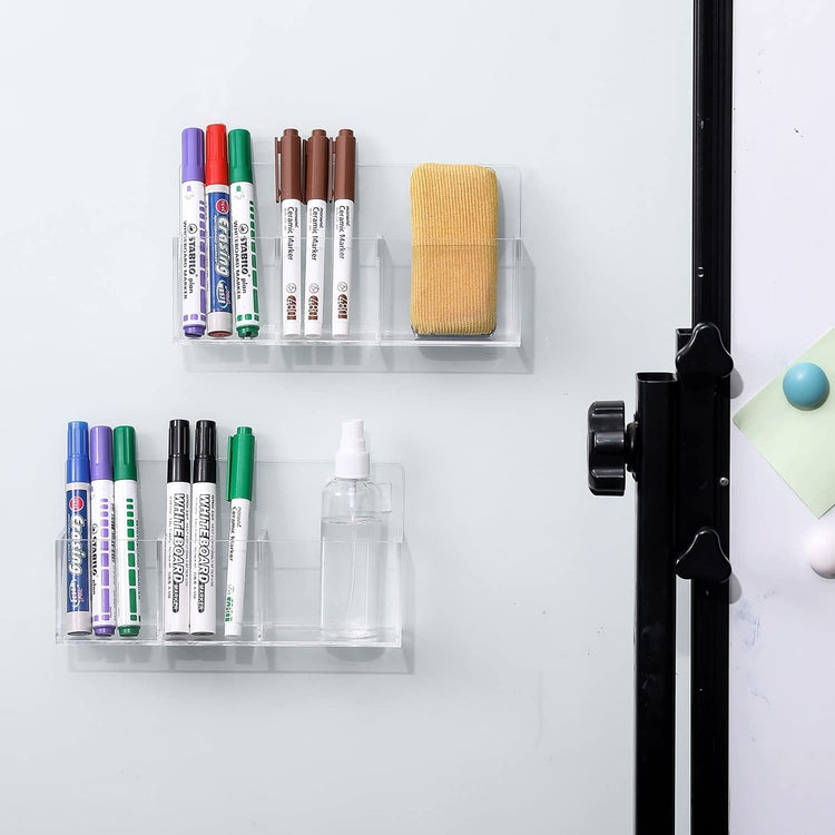 Clear Acrylic Wall Mounted Office Supplies Holder, Whiteboard Storage Rack for Dry Erase Markers and Erasers, Set of 2-MyGift