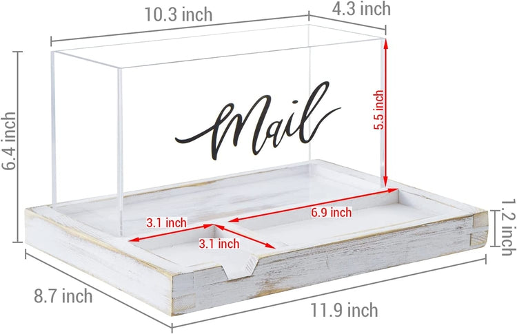 Clear Acrylic Mail Sorter Box with Cursive Decorative "Mail" Label and Burnt Wood Office Supplies Tray-MyGift