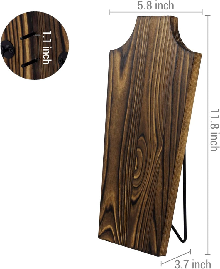 Burnt Wood Necklace Holder with Black Metal Wire Stand, Tabletop Neckline Cutout Jewelry Rack-MyGift