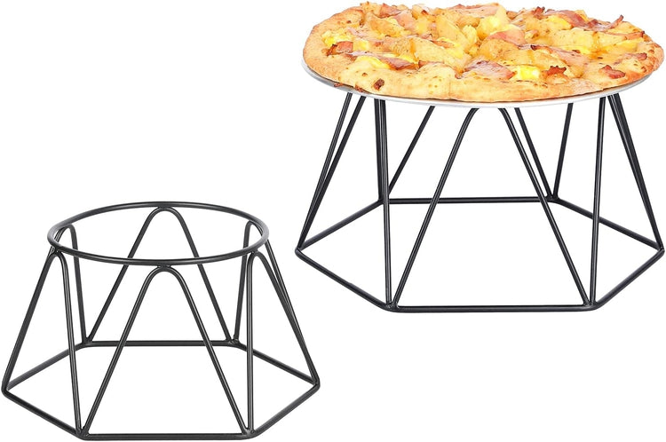 Set of 2, Black Geometric Tabletop Restaurant Pizza Pan or Oyster Tray Food Display Riser Server Stand-MyGift