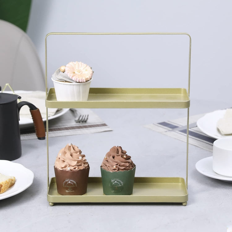 2 Tier Brass Metal Wire Cupcake Stand, Decorative Dessert and Appetizer Display Tray-MyGift