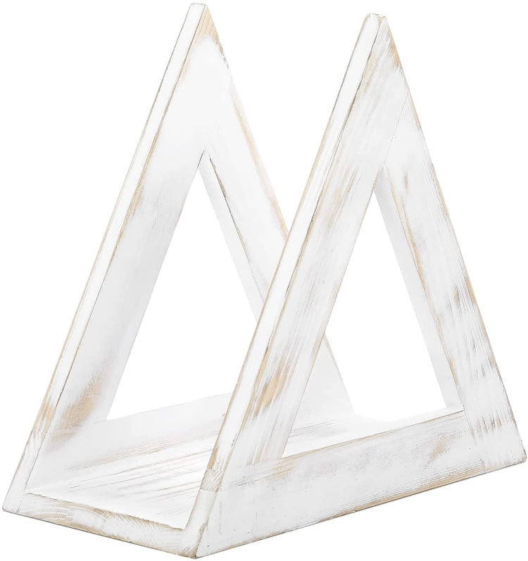 Whitewashed Wood Vinyl Record Storage Shelf, Album Display Holder Ledge, Wall Mounted Triangle Media Rack-MyGift