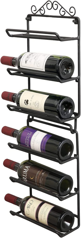 Scrollwork Matte Black Metal Wire 6 Wine Bottle Holder Wall Display Rack-MyGift
