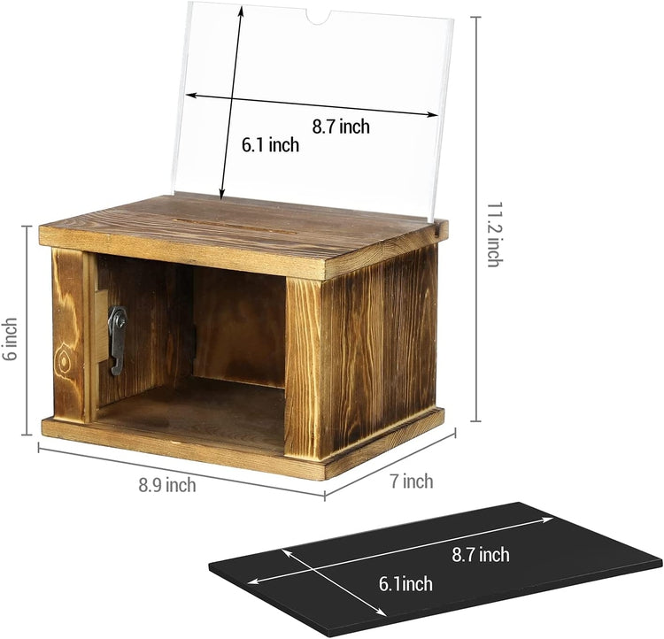 Whitewashed Wood Lockable Suggestion Box, Donations Box with Removable Chalkboard and Acrylic Sign Holder-MyGift