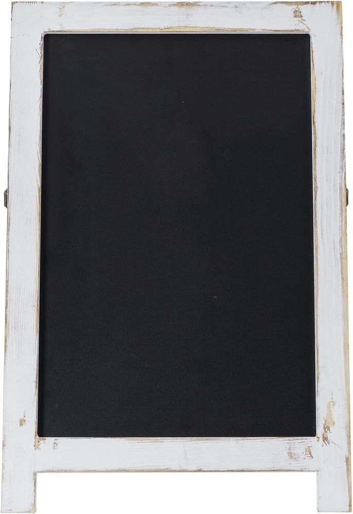A-Frame Tabletop Double Sided Chalkboard Sign, Whitewashed Wood Framed Freestanding Black Board Sign-MyGift