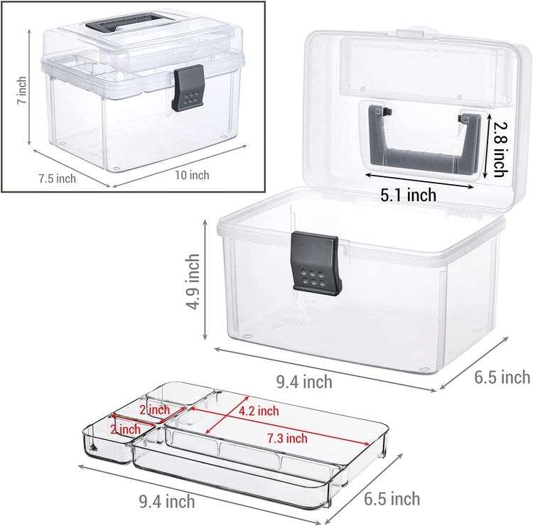 Clear Craft and Sewing Supplies Bin with Detachable Tray and Top Lid Flap, Arts & Crafts Container Organizer Box-MyGift