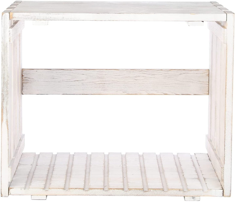 Whitewashed Wood Vinyl Record Storage Box, Crate Style LP Album Organizer Bin-MyGift