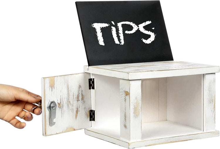 Box Removable Sign Whitewashed Wood Lockable Donations Box, Suggestion Box with Removable ...