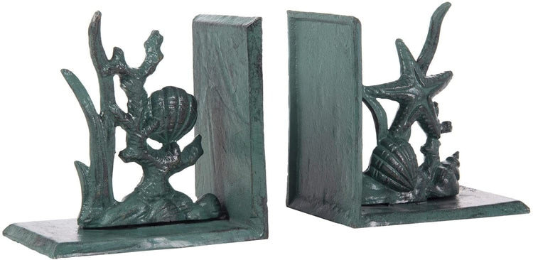 Coral Reef Bookends, Decorative Vintage Blue Cast Iron Ocean Under the Sea Design Book Holder-MyGift