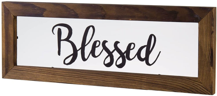 Clear Acrylic Hanging Wall Sign with Burnt Wood Frame and Decorative Blessed in Cursive-MyGift
