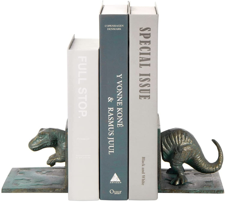 Dinosaur Bookends, Vintage Cast Iron Tyrannosaurus T-Rex Shaped Design Decorative Book Holder Support-MyGift