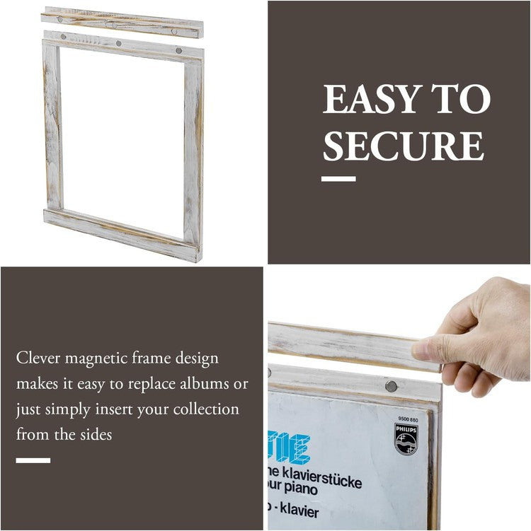 Wall Mounted White Wood Vinyl Records Display Frame, Hanging LP Record Album Sleeve Cover Art Holders, Set of 4-MyGift