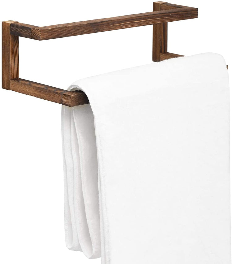 2 Tier Dark Brown Burnt Wood Wall Mounted Bath Towel Rack, Hanging Towel Bar-MyGift