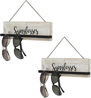 Set of 2, Whitewashed Wood Wall Mounted Sunglasses Holder Eyewear Hanging Display Rack with Cursive Sunglasses Lettering-MyGift