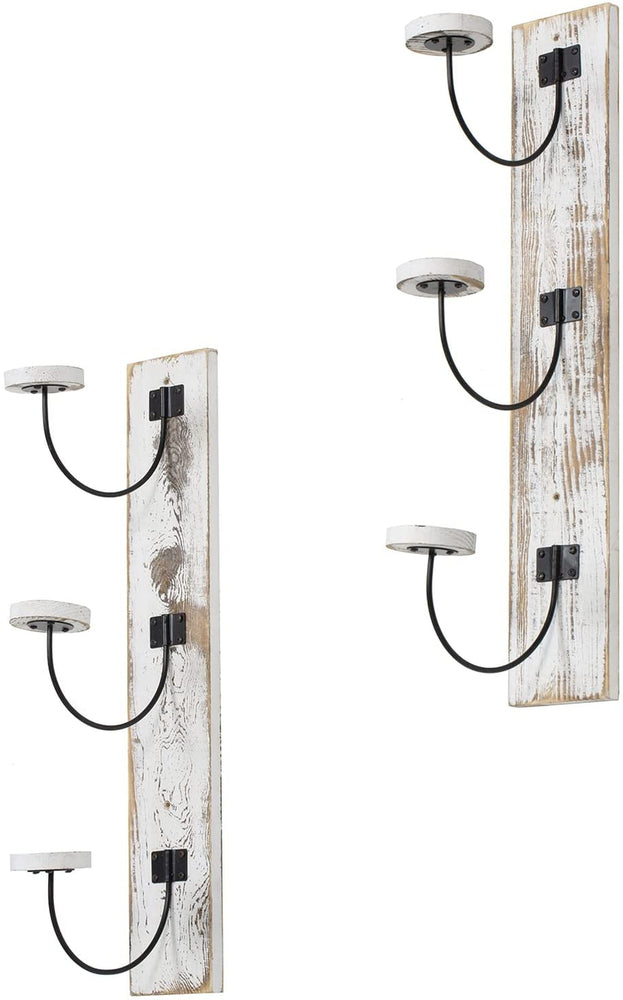 Set of 2, Whitewashed Wood and Black Metal Wire Wall Mounted Vertical Hat Rack-MyGift