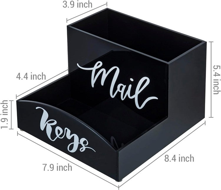 Black Acrylic Mail Holder and Key Organizer Entryway Storage Tray, Desktop Mail Sorter-MyGift