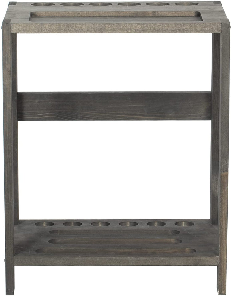 Gray Wood Billiards Pool Cue Rack Floor Stand with Ball and Chalk Storage Holder Slots-MyGift