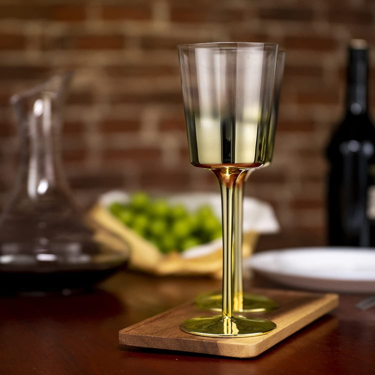 Set of 4, Brass Plated Smokey Gradient Design Goblet Style Wine Glasses-MyGift