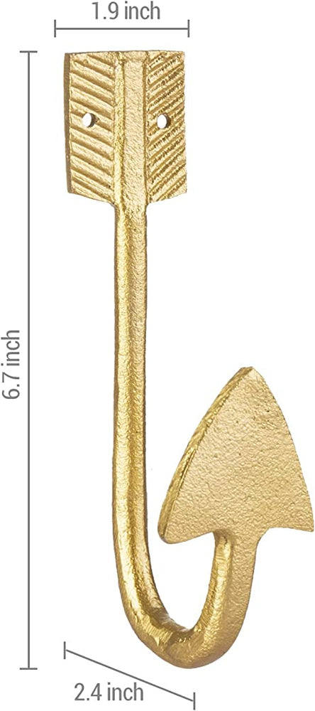 Gold Metal Wall Hanging Coat Hook with Arrow Design, Wall Mounted Entryway Storage Hooks, Set of 4-MyGift