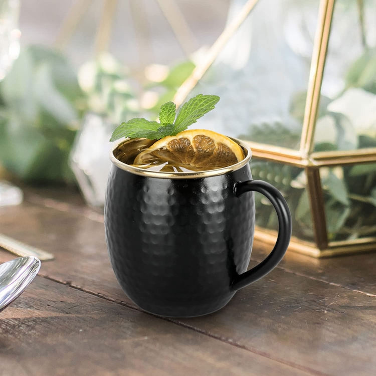 Set of 2, Hammered Pattern Black and Gold Tone Stainless Steel Moscow Mule Mugs-MyGift