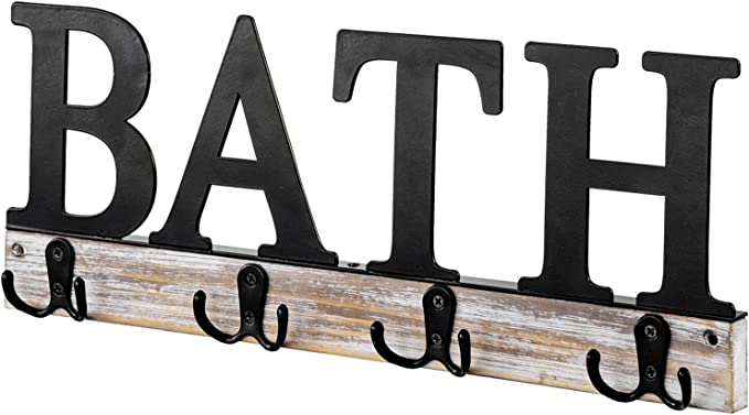 Towel Rack with 4 Double Hooks, Bath Cutout Design Hanging Bath Towels Organizer-MyGift