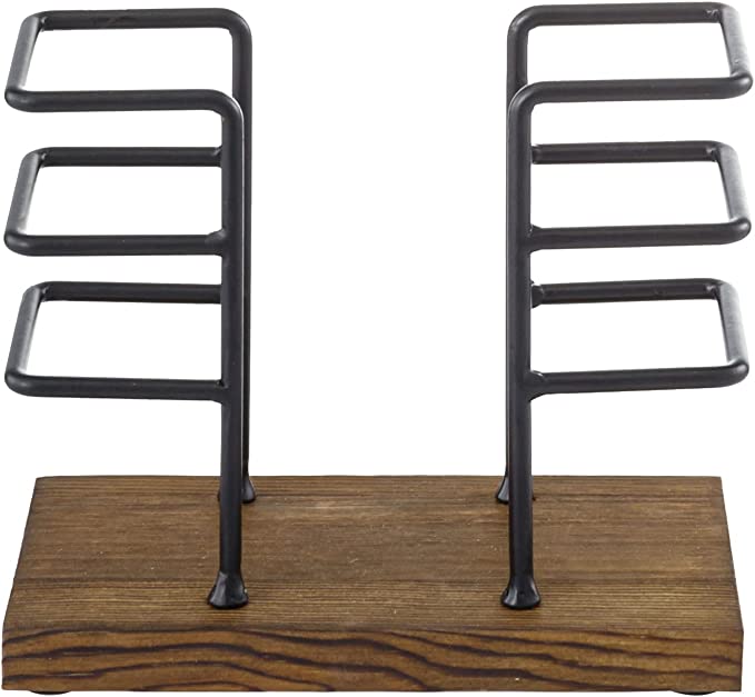 Freestanding Rustic Napkin Holder with Burnt Brown Wood and Industrial Black Metal Geometric Design-MyGift