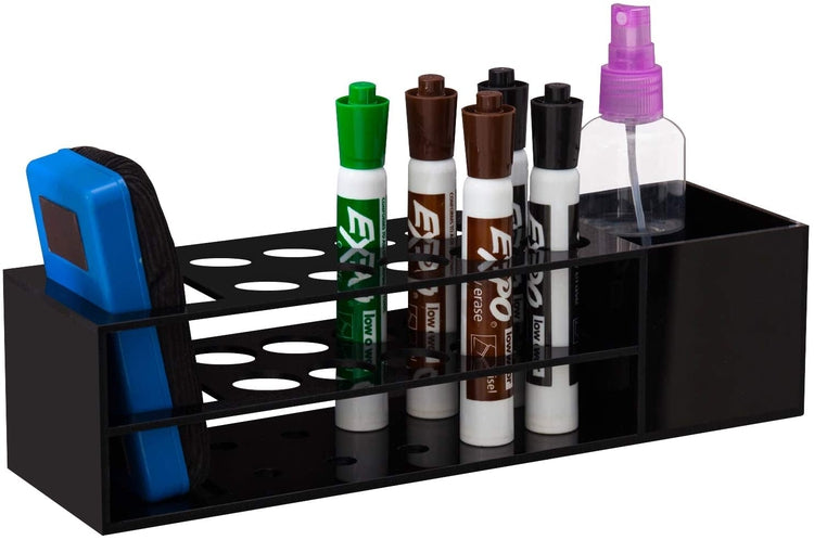 Wall Mounted Black Dry Erase Marker and Whiteboard Eraser Rack with Storage for Cleaner-MyGift