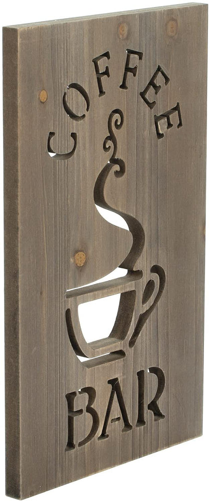 Brown Wood Kitchen Wall Décor Decorative Sign COFFEE BAR Carved Cutout Words and Steaming Cup-MyGift