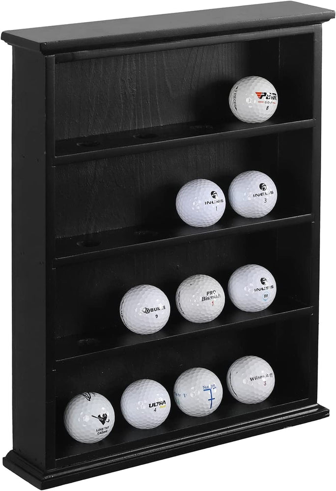 Tiered Golf Ball Holder, Wall Mounted Black Wood Golf Display Case Cabinet Shelf, Holds 16 Balls-MyGift