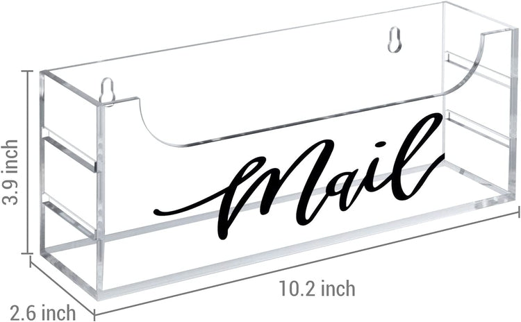 Clear Acrylic Mail Holder with Black Cursive "Mail" Label, Wall Mounted or Tabletop Mailbox, Letter Storage Box-MyGift